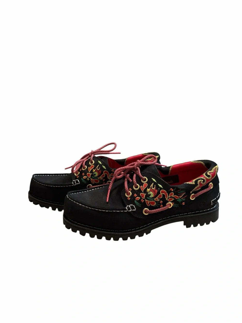 Women’s Timberland Shoes with Floral Trim and Pink Laces